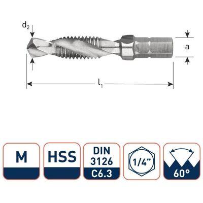 Rotec, Gewindeschneider + Gewindebohrer, 316.0500 HSS-Kombi-Bohrer 1/4 M5 x 0,8 Rotec, Gewindeschneider + Gewindebohrer, 316.0500 HSS-Kombi-Bohrer 1/4 M5 x 0,8