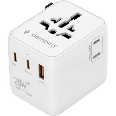 Gembird, Reiseadapter, Adapter TPA-1A2C20-01-W Universal travel power adapter, 20 W, white Gembird, Reiseadapter, Adapter TPA-1A2C20-01-W Universal travel power adapter, 20 W, white