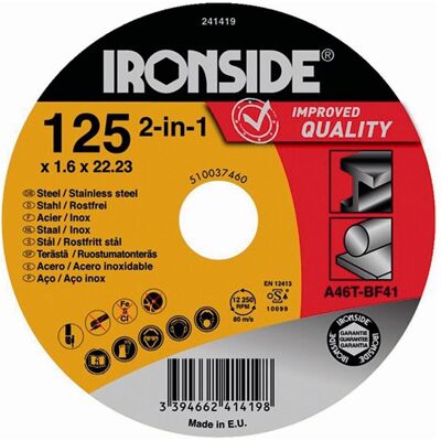 Ironside, Sägeblatt, Trennscheibe 125 x 1,6 x 22 mm für Stahl/Edelstahl, 1 Stück, 241419 Ironside, Sägeblatt, Trennscheibe 125 x 1,6 x 22 mm für Stahl/Edelstahl, 1 Stück, 241419