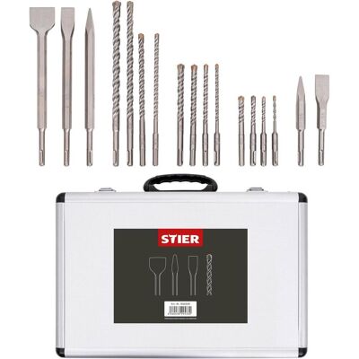 Stier, Bohrereinsatz, SDS-Plus-Bohrer- und Meisselsatz, 17-teilig (10 mm, 12 mm, 6 mm, 8 mm) Stier, Bohrereinsatz, SDS-Plus-Bohrer- und Meisselsatz, 17-teilig (10 mm, 12 mm, 6 mm, 8 mm)