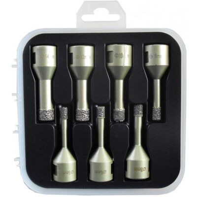 Elmag, Lochsäge, - DiaProfi-Kernbohrer-SET m. je 2x Ø6mm, Ø8mm, je 1xØ10mm, 1xØ12mm, 1x Ø14mm, Aufnahme M14 (10 mm, 12 mm, 14 mm, 6 mm, 8 mm) Elmag, Lochsäge, - DiaProfi-Kernbohrer-SET m. je 2x Ø6mm, Ø8mm, je 1xØ10mm, 1xØ12mm, 1x Ø14mm, Aufnahme M14 (10 mm, 12 mm, 14 mm, 6 mm, 8 mm)