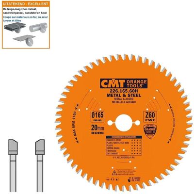 CMT, Sägeblatt, 226.165.60H HW-Sägeblatt für Metall 165 x 20 x 60T CMT, Sägeblatt, 226.165.60H HW-Sägeblatt für Metall 165 x 20 x 60T
