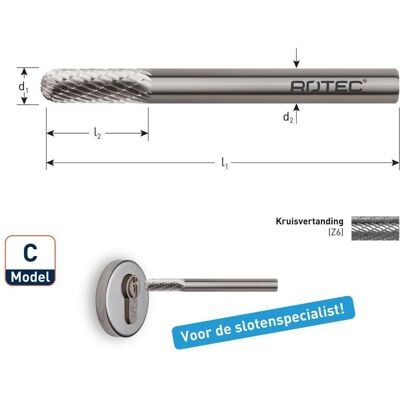 Rotec, Fräser, 432.0601-80 HM-Stiftfrees 6 mm model C Rotec, Fräser, 432.0601-80 HM-Stiftfrees 6 mm model C