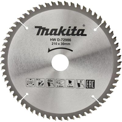 Makita, Sägeblatt, D-72986 TCT-Säge 210X2.4X30mm 5° T60 zum Schneiden von Aluminium Makita, Sägeblatt, D-72986 TCT-Säge 210X2.4X30mm 5° T60 zum Schneiden von Aluminium