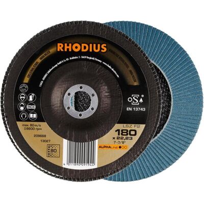 Rhodius, Schleifmittel, ALPHAline LSZ F2 Fächerschleifscheibe 180 x 22,23 mm K80 (80) Rhodius, Schleifmittel, ALPHAline LSZ F2 Fächerschleifscheibe 180 x 22,23 mm K80 (80)
