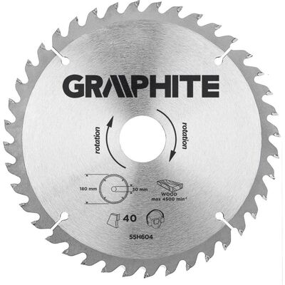 Graphite, Sägeblatt, Graphit-Kreissägeblatt 180x30mm, 40 Zähne - 55H604 Graphite, Sägeblatt, Graphit-Kreissägeblatt 180x30mm, 40 Zähne - 55H604