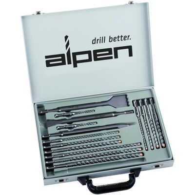 Alpen, Bohrereinsatz, FORCE X SDS-plus KIT Set 16 16-tlg. Bohrer Meissel spitz 250mm flach 20x250mm breit 40x250mm (5,00 mm) Alpen, Bohrereinsatz, FORCE X SDS-plus KIT Set 16 16-tlg. Bohrer Meissel spitz 250mm flach 20x250mm breit 40x250mm (5,00 mm)
