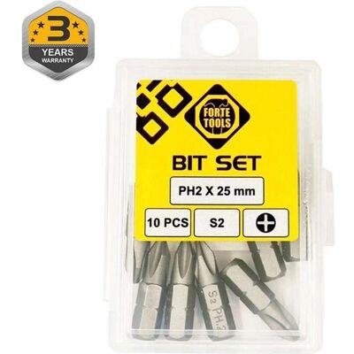 Forte tools, Bits, SCREWDRIVER BIT PH2X25MM 10PCS (Kreuz Phillips PH) Forte tools, Bits, SCREWDRIVER BIT PH2X25MM 10PCS (Kreuz Phillips PH)
