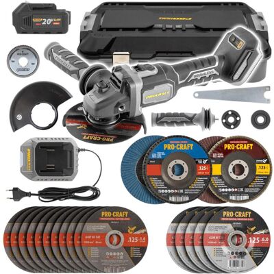 Procraft, Winkelschleifer, Industrial SAG125B-CD Akku Winkelschleifer 20 V 125 mm Brushless + 1x Akku 4,0 Ah + (125 mm) Procraft, Winkelschleifer, Industrial SAG125B-CD Akku Winkelschleifer 20 V 125 mm Brushless + 1x Akku 4,0 Ah + (125 mm)