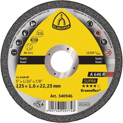 Klingspor, Sägeblatt, A 646 R Supra - Trennscheiben 150 x 1,6 x 22,23 mm Klingspor, Sägeblatt, A 646 R Supra - Trennscheiben 150 x 1,6 x 22,23 mm