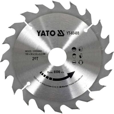 Yato, Sägeblatt, Profi HM Kreissägeblatt für Bauholz nagelfest 190x30 20T YT-60488 Yato, Sägeblatt, Profi HM Kreissägeblatt für Bauholz nagelfest 190x30 20T YT-60488