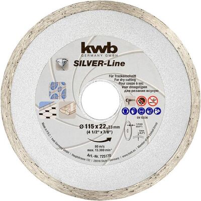 kwb, Sägeblatt, 725170 Diamanttrennscheibe Durchmesser 115 mm Bohrungs-Ø 22.23 mm Fliesen kwb, Sägeblatt, 725170 Diamanttrennscheibe Durchmesser 115 mm Bohrungs-Ø 22.23 mm Fliesen