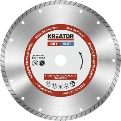 Kreator Diamant-Sägeblatt Turbo - 22,2mm, 230mm, 2,6mm - Schneidewerkzeug Kreator Diamant-Sägeblatt Turbo - 22,2mm, 230mm, 2,6mm - Schneidewerkzeug