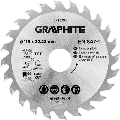 Graphite, Sägeblatt, Sägeblatt, Widia, 115 x 22,23 mm, 24 Zähne Graphite, Sägeblatt, Sägeblatt, Widia, 115 x 22,23 mm, 24 Zähne