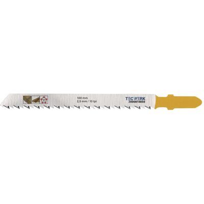 Tecwerk, Sägeblatt, Stichsägeblatt Gesamtlänge 100 mm Zahnteilung 2,5 mm Stärke 1,45 mm HCS Tecwerk, Sägeblatt, Stichsägeblatt Gesamtlänge 100 mm Zahnteilung 2,5 mm Stärke 1,45 mm HCS