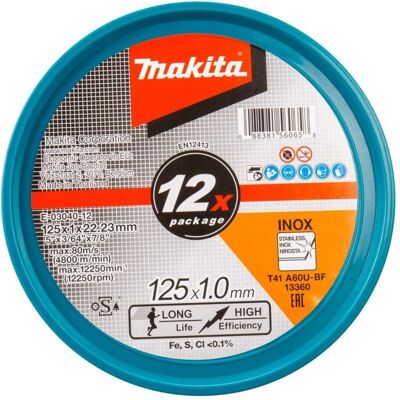 Makita, Sägeblatt, E-03040-12 Trennscheibe 125 X 1 MM A60U RST/ Für Metall 12St Makita, Sägeblatt, E-03040-12 Trennscheibe 125 X 1 MM A60U RST/ Für Metall 12St
