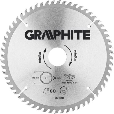 Graphite, Sägeblatt, Graphit-Kreissägeblatt 185 x 30 mm, 60 Zähne - 55H601 Graphite, Sägeblatt, Graphit-Kreissägeblatt 185 x 30 mm, 60 Zähne - 55H601