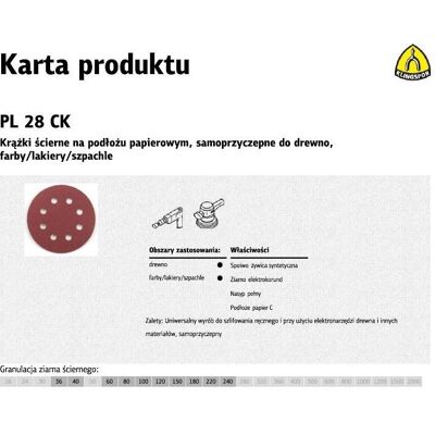 Klingspor, Schleifmittel, KRĄŻEK ŚCIERNY SAMOPRZYCZEPNY 125mm PL28CK gr. 60 GLS5 8-OTWORÓW /50szt. (60) Klingspor, Schleifmittel, KRĄŻEK ŚCIERNY SAMOPRZYCZEPNY 125mm PL28CK gr. 60 GLS5 8-OTWORÓW /50szt. (60)