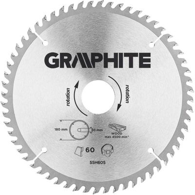 Graphite, Sägeblatt, Graphit-Kreissägeblatt 180x30mm, 60 Zähne - 55H605 Graphite, Sägeblatt, Graphit-Kreissägeblatt 180x30mm, 60 Zähne - 55H605
