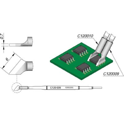 JBC Entlötspitze Serie C120 für Dual-In-Line, C120009/6,0 mm, schräg, rechts (Entlötset), Lötgerät Zubehör JBC Entlötspitze Serie C120 für Dual-In-Line, C120009/6,0 mm, schräg, rechts (Entlötset), Lötgerät Zubehör