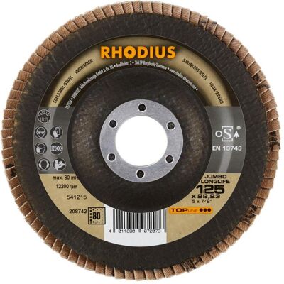 Rhodius, Schleifmittel, TOPline JUMBO LONGLIFE EXTENDED Fächerschleifscheibe 125 x 22,23 mm K80 (80) Rhodius, Schleifmittel, TOPline JUMBO LONGLIFE EXTENDED Fächerschleifscheibe 125 x 22,23 mm K80 (80)