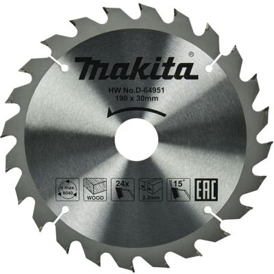 Makita, Sägeblatt, D-64951 TCT-Säge 190X2.2X30mm 15° T24 Standardholz Makita, Sägeblatt, D-64951 TCT-Säge 190X2.2X30mm 15° T24 Standardholz