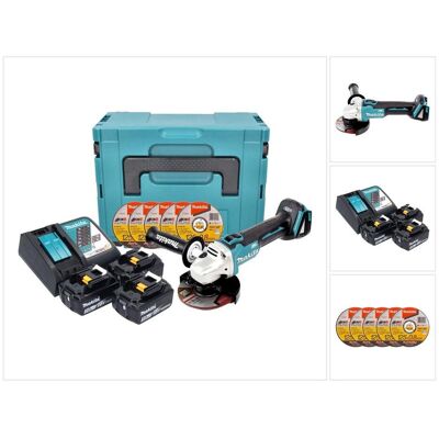 Makita, Winkelschleifer, DGA 504 RFJ3 Akku Winkelschleifer 18 V 125 mm Brushless + 3x Akku 3,0 Ah + Ladegerät + 5x Tre (125 mm) Makita, Winkelschleifer, DGA 504 RFJ3 Akku Winkelschleifer 18 V 125 mm Brushless + 3x Akku 3,0 Ah + Ladegerät + 5x Tre (125 mm)