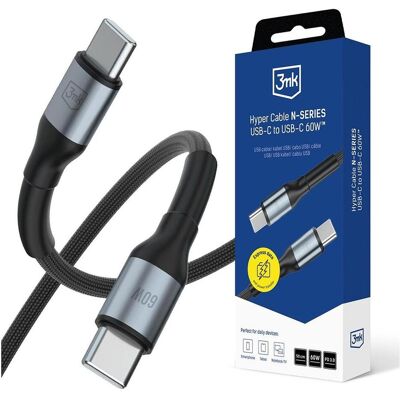 3MK Kabel Hyper Cable N-SERIES USB-C do USB-C 50cm PD 3.0 QC 3.0 20V/3A 60W czarny (0.50 m, 60 W), USB Kabel 3MK Kabel Hyper Cable N-SERIES USB-C do USB-C 50cm PD 3.0 QC 3.0 20V/3A 60W czarny (0.50 m, 60 W), USB Kabel