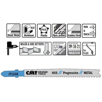 CMT - JT123X-5 - HSS - 100x1.2-2.6x21 - Jigsaw blade CMT - JT123X-5 - HSS - 100x1.2-2.6x21 - Jigsaw blade