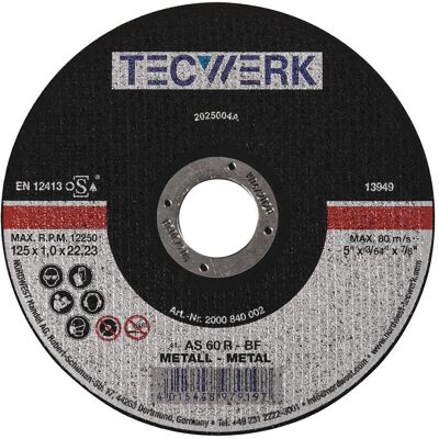 Tecwerk, Sägeblatt, Trennscheibe D125x2,5mm gekröpft Stahl Bohrung 22,23 mm Tecwerk, Sägeblatt, Trennscheibe D125x2,5mm gekröpft Stahl Bohrung 22,23 mm