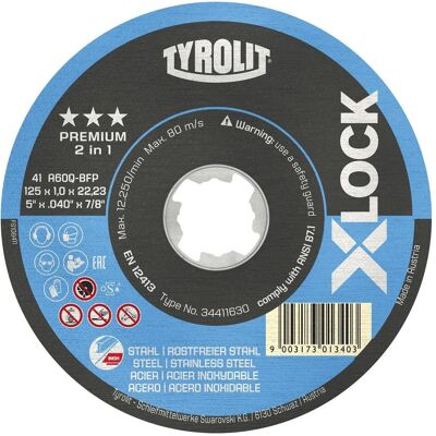 Tyrolit, Sägeblatt, Trennscheibe X-LOCK 2in1 D125x1mm gerade INOX/Stahl Bohrung 22,23 mm Tyrolit, Sägeblatt, Trennscheibe X-LOCK 2in1 D125x1mm gerade INOX/Stahl Bohrung 22,23 mm