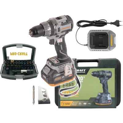Procraft, Bohrmaschine + Akkuschrauber, Industrial CD20A Akku Schlagbohrschrauber 20 V 85 Nm + 1x Akku 4,0 Ah + Ladegerät + 32 (Bohrschrauber, Schlagbohrschrauber) Procraft, Bohrmaschine + Akkuschrauber, Industrial CD20A Akku Schlagbohrschrauber 20 V 85 Nm + 1x Akku 4,0 Ah + Ladegerät + 32 (Bohrschrauber, Schlagbohrschrauber)