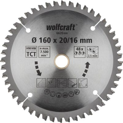 wolfcraft, Sägeblatt, 1 Kreissägeblatt HM 48 Z. ø160x20/16 mm wolfcraft, Sägeblatt, 1 Kreissägeblatt HM 48 Z. ø160x20/16 mm