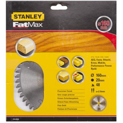Stanley Sägeblatt, Piła tarczowa z węglikiem TCT/HM FATMAX 160x20mm 48zębów (STA15535) Stanley Sägeblatt, Piła tarczowa z węglikiem TCT/HM FATMAX 160x20mm 48zębów (STA15535)