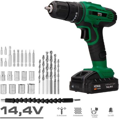 Koma Tools, Bohrmaschine + Akkuschrauber, 14.4v hammer drill driver kit with 28 accessories, battery 1500 mah and charger (Schlagbohrschrauber) Koma Tools, Bohrmaschine + Akkuschrauber, 14.4v hammer drill driver kit with 28 accessories, battery 1500 mah and charger (Schlagbohrschrauber)