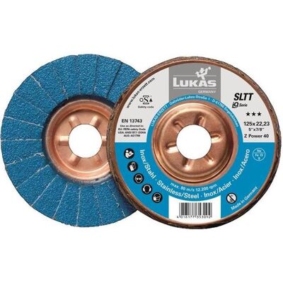 Lukas, Schleifmittel, Fächerscheibe SLTT Z Power Ø 115 mm Körnung 60 flach INOX Zirkonkorund (60) Lukas, Schleifmittel, Fächerscheibe SLTT Z Power Ø 115 mm Körnung 60 flach INOX Zirkonkorund (60)