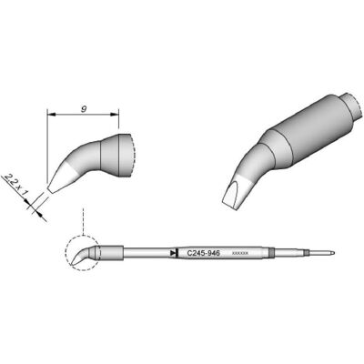 JBC Lötspitze Serie C245 Meisselform, C245946/2,2 x 1,0 mm, gebogen (Lötspitze), Lötgerät Zubehör JBC Lötspitze Serie C245 Meisselform, C245946/2,2 x 1,0 mm, gebogen (Lötspitze), Lötgerät Zubehör