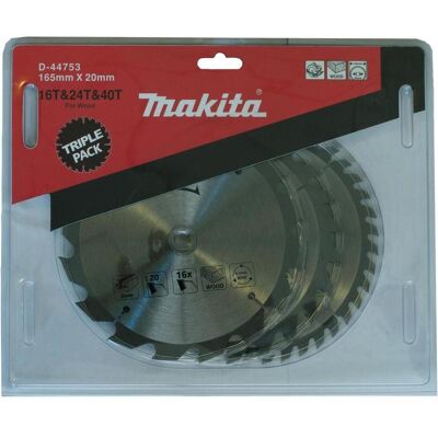 Makita, Sägeblatt, D-44753 Hartmetallsäge 165X2X20mm 20/20/18° Z16/24/40 Standardholz Makita, Sägeblatt, D-44753 Hartmetallsäge 165X2X20mm 20/20/18° Z16/24/40 Standardholz