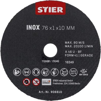 Stier, Sägeblatt, Trennscheibe Edelstahl/Inox 76 x 1 x 10 gerade Stier, Sägeblatt, Trennscheibe Edelstahl/Inox 76 x 1 x 10 gerade