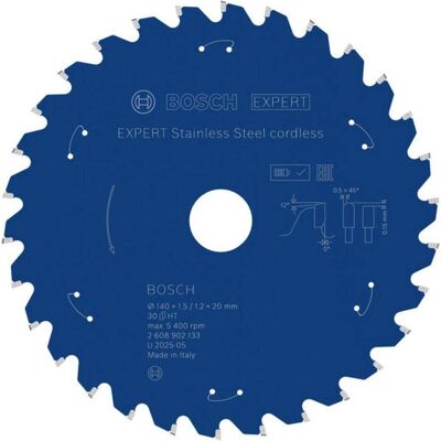 Bosch Professional Zubehör, Sägeblatt, Blau Zubehör 2608902133 EXPERT Kreissägeblatt Edelstahl kabellos 140 x 1,5/1,2 x 20 mm T30 Bosch Professional Zubehör, Sägeblatt, Blau Zubehör 2608902133 EXPERT Kreissägeblatt Edelstahl kabellos 140 x 1,5/1,2 x 20 mm T30