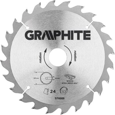Graphite, Sägeblatt, Graphit-Sägeblatt, breit 190x30 mm, 24 Zähne 57H668 Graphite, Sägeblatt, Graphit-Sägeblatt, breit 190x30 mm, 24 Zähne 57H668