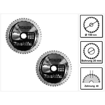 Makita, Sägeblatt, MCCS15048E SPECIALIZED EFFICUT Sägeblatt 150 x 20 x 1,1 mm 2 Stk. ( 2x B-69331 ) 48 Zähne für Makita, Sägeblatt, MCCS15048E SPECIALIZED EFFICUT Sägeblatt 150 x 20 x 1,1 mm 2 Stk. ( 2x B-69331 ) 48 Zähne für