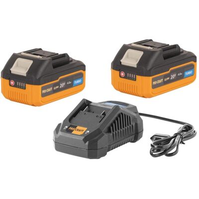 Procraft, Werkzeugakku + Ladegerät, Starter Set 20 V 20/4A Schnell Ladegerät + 2x 20/4 Turbo Akku 4,0 Ah (20 V) Procraft, Werkzeugakku + Ladegerät, Starter Set 20 V 20/4A Schnell Ladegerät + 2x 20/4 Turbo Akku 4,0 Ah (20 V)