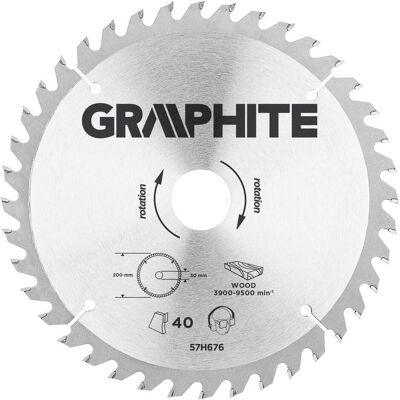 Graphite, Sägeblatt, GRAPHIT-Kreissägeblatt, Widia, 200 x 30 mm, 40 Zähne Graphite, Sägeblatt, GRAPHIT-Kreissägeblatt, Widia, 200 x 30 mm, 40 Zähne