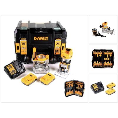 DeWalt, Fräse, DCW 604 D2 Akku Kombifräse 18V 55 mm + 2x Akkus 2,0 Ah + 1x Schnellladegerät + Fräser Set 12 (Oberfräse) DeWalt, Fräse, DCW 604 D2 Akku Kombifräse 18V 55 mm + 2x Akkus 2,0 Ah + 1x Schnellladegerät + Fräser Set 12 (Oberfräse)