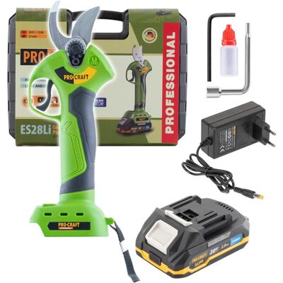 Procraft, Gartenschere, ES28Li Akku Astschere 20 V Brushless + 1x Akku 2,0 Ah + Ladegerät + Koffer Procraft, Gartenschere, ES28Li Akku Astschere 20 V Brushless + 1x Akku 2,0 Ah + Ladegerät + Koffer