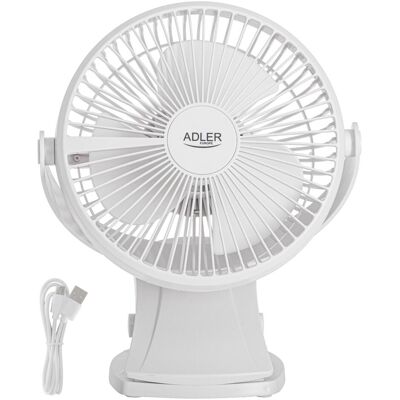 Adler AD 7342 Rechargeable Clip-on Desk Fan, 15.5 cm, 360° Rotation, USB-C, White, Ventilator, Weiss Adler AD 7342 Rechargeable Clip-on Desk Fan, 15.5 cm, 360° Rotation, USB-C, White, Ventilator, Weiss