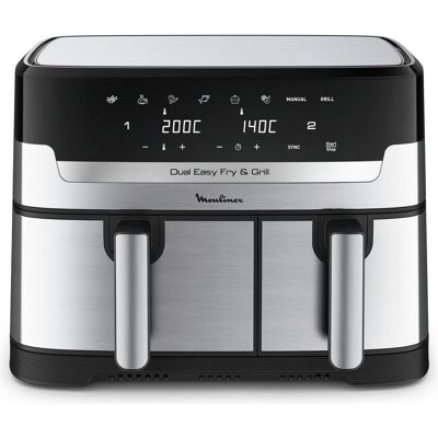 Moulinex EZ905D20 Luftfritteuse mit doppelter, Fritteuse, Schwarz, Silber Moulinex EZ905D20 Luftfritteuse mit doppelter, Fritteuse, Schwarz, Silber