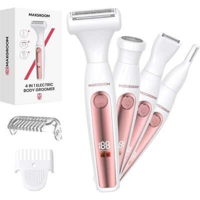 Maxgroom, Trimmer + Haarschneider, ZC-T18 Multifunktions-Damentrimmer mit austauschbaren Aufsätzen – weiss und rosa Maxgroom, Trimmer + Haarschneider, ZC-T18 Multifunktions-Damentrimmer mit austauschbaren Aufsätzen – weiss und rosa