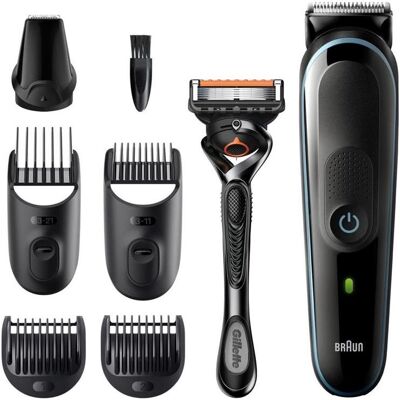 Braun Trimmer + Haarschneider, All-in-one trimmer MGK3345 Cordless and corded, Number of length steps 13, Black/Blue Braun Trimmer + Haarschneider, All-in-one trimmer MGK3345 Cordless and corded, Number of length steps 13, Black/Blue